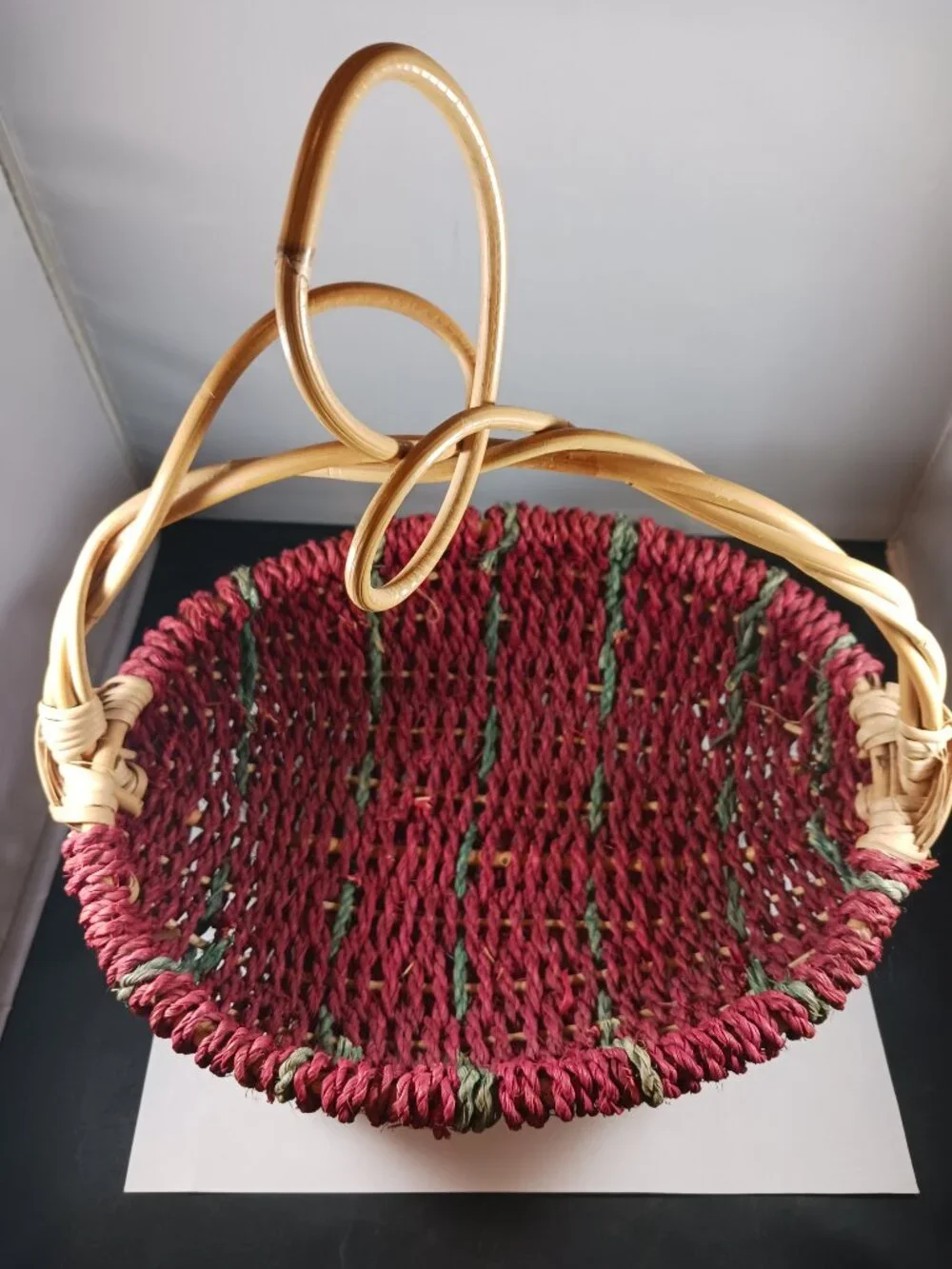 Vintage Red Primitive Style Unique Wicker Basket